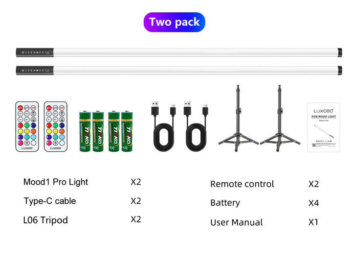 LUXCEO Mood 1 Pro Music Sync RGB Light Bar with Remote, Rechargeable LED Lights for DJ,YouTube, Gaming Room, Party Decor.