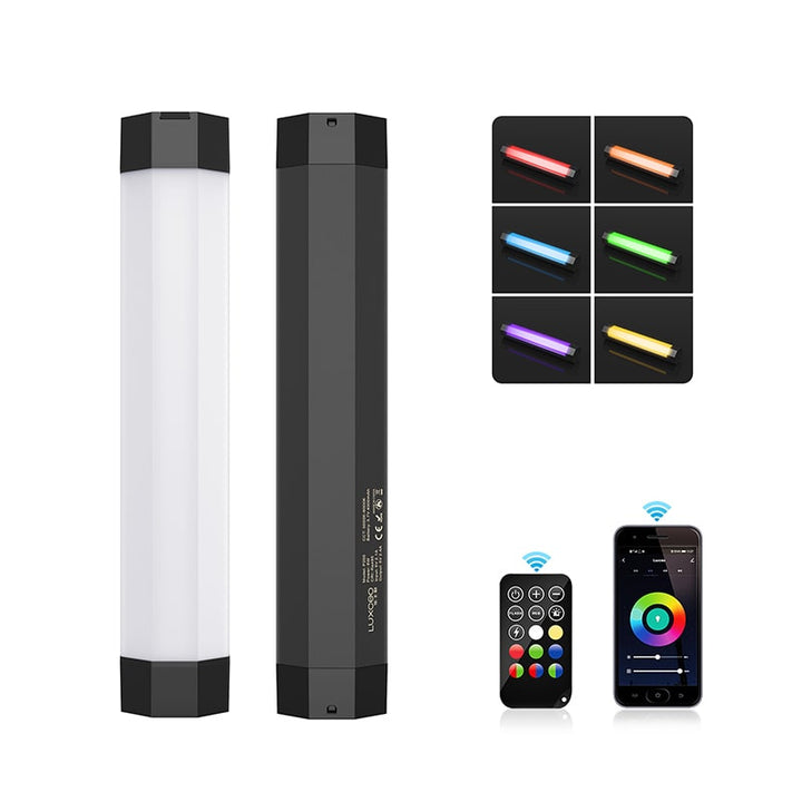 LUXCEO P100 RGBWW LED tube light can use phone and remote control to adjust color.
