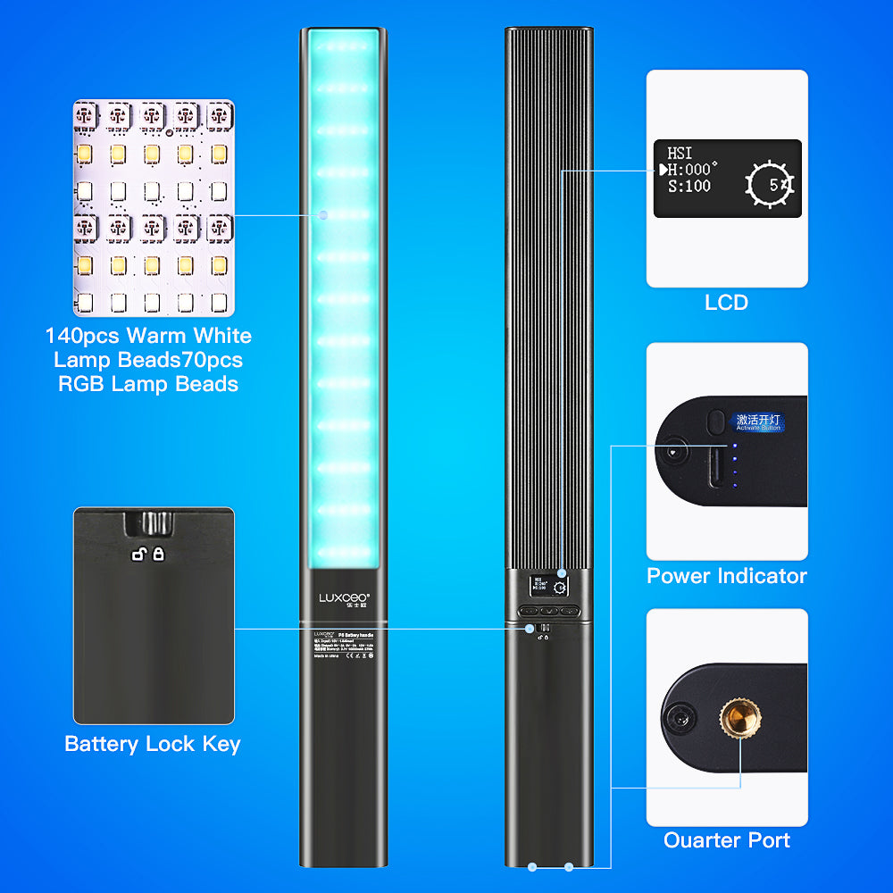 LUXCEO P6 RGB Video Light - Rechargeable Li-ion Battery, Bluetooth